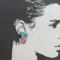 Asymmetrical earring shown on picture of woman's head