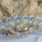 the top view shows yarn and beads anchored to metal hoop