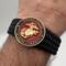 Very thin, flexible and comfortable black US Marine Corps bracelet featuring a 24K gold plated USMC Eagle Globe & Anchor and a Cobra buckle.