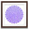 Framed in a dark wood, square frame, is the purple, round amulet.