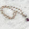 Taupe pearl and amethyst necklace with front toggle clasp in sterling silver by MariesGems.