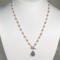 Taupe pearl and amethyst necklace with front toggle clasp in sterling silver by MariesGems.