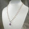 Taupe pearl and amethyst necklace with front toggle clasp in sterling silver by MariesGems.
