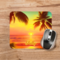 Personalized beach mouse pad with sunset, Tropical palm tree mouse pad with name, by Tammi Oribello Designs, handmade in Lapeer, Michigan