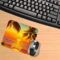 Desk pad with glowing sky and palm trees. Custom name beach pad. Handcrafted coastal desk mat. 
