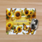 Close up of a personalized sunflowers and yellow butterflies mouse pad with a computer mouse on top. Created by Tammi Oribello Designs.