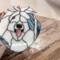 Old English Sheepdog Stained Glass Suncatcher- being held for size reference.