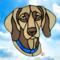 Weimaraner Stained Glass Suncatcher- shown with blue collar.
