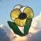 Pansy Stained Glass Suncatcher- white and yellow.