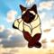 Siamese stained glass suncatcher- Brown and Cream in direct sunlight.