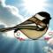 Chickadee stained glass suncatcher made of brown and cream glass