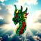 Dragon by Robin C. Hary made of red, green and yellow glass.