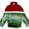 Ugly Christmas Sweater ornament, Striped Green Velvet - Ceramic Red up top and green metallic on the bottom separated by a white bar. 