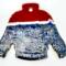 Ugly Christmas Sweater ornament, Striped Blue Velvet - Ceramic Red up top and blue metallic on the bottom separated by a white bar. 