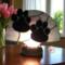 Paw Print Stained Glass Fan Lamp by Robin C. Hary- shown in Pink.