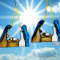 Nativity stained glass ornament- both versions shown one with peach skin and the other made with brown glass for skin. Both have brown manger, white and blue glass for Mary, baby Jesus has white swaddling,  and Brown and purple glass for Joseph.