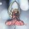 Angel stained glass wind chime- pink dress with blonde hair and white wings.