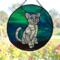 Cat Bevel Panel- 12" diameter, beveled cat with yellow collar, green/blue background.