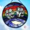 10" Rainbow Bridge beveled paw print stained glass panel.