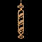 Handmade wooden Christmas tree ornament shaped like a peppermint stick with diagonal stripes, crafted from light-colored wood with flared decorative ends.