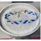 Traditional Native American Indian Style Glass Seed Bead Handcrafted Bracelet, Blue  white and and silver chevron pattern