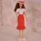 12 inch Fashion Doll in retro style white blouse, red and white polka dot skirt and matching broad brimmed hat.