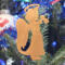 A handmade wooden Christmas ornament in the shape of a cheerful angel, featuring a halo, wings, and a raised arm ringing a bell, hand-cut from solid hardwood and finished with clear shellac.