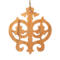 Intricate Victorian-style fretwork Christmas tree ornament handcrafted from natural hardwood with visible wood grain, showcasing symmetrical curls, loops, and ornate cut-out designs.