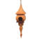 Handcrafted miniature wooden birdhouse ornament shaped like an icecicle with a pointed roof and base, featuring a rounded entrance hole and a perched bird, and made from reclaimed hardwoods finished with a satin shellac.