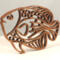 Handcrafted wooden tropical fish ornament made from 1/4-inch thick oak, finished with shellac, designed for holiday decor or year-round display as wall art.