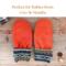 Pair of orange fleece thumbless baby mittens with text ‘Perfect for Babies from 0 to 36 Months’; soft fleece winter mittens for toddlers.