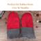 Pair of wool red thumbless baby mittens with text ‘Perfect for Babies from 0 to 36 Months’; soft fleece winter mittens for toddlers.