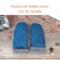 Pair of wool teal blue thumbless baby mittens with text ‘Perfect for Babies from 0 to 36 Months’; soft fleece winter mittens for toddlers.