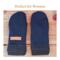 Pair of blue wool regular sized mittens; soft fleece lined winter gloves for women.