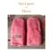 A pair of handmade girls ages 8 to 10 years old, mittens crafted from an upcycled Eddie Bauer coral pink fleece jacket, lined with  fleece.