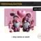 Horizontal name option shown on pink gnome couple design, 
Personalized name in Smooth Fantasy font on tumbler
