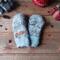 Handmade kids ages 5, 6, 7 years old sized mittens made from an upcycled fluffy gray fleece jacket. Perfect for winter holiday gift giving. 