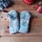 Handmade kids ages 5, 6, 7 years old sized mittens made from an upcycled fluffy gray fleece jacket. Perfect for winter holiday gift giving. 