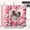 Pink heart photo tumbler with 3D flowers showing custom name and couple photo
