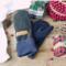 Handmade kids ages 5, 6, 7 years old sized mittens made from black & blue upcycled wool. Perfect for winter holiday gift giving for children
