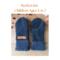Handmade kids ages 5, 6, 7 years old sized mittens made from a soft blue fleece jacket. Perfect for winter holiday gift giving for children.