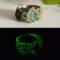 Emerald Leaf Polymer Clay and Stainless Steel Ring Daytime and Nighttime Views