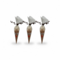 Set of three handmade reindeer hot cocoa cones with marshmallows and cocoa displayed on a white background
