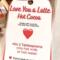 Love You a Latte hot cocoa label close-up showing handmade Valentine cocoa jar instructions by Me and You Creations