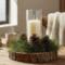 Farmhouse wood slice candle centerpiece with pine greenery, neutral everyday home table decor
