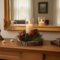 Rustic farmhouse candle centerpiece on wood slice base displayed on entry table with mirror and warm candlelight