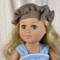 18 inch doll wearing a tan check beret with side bow accent