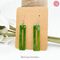 Sparkling green geometric dangle earrings, long rectangular style, boho chic fashion, silver-tone ear wires, handmade by Bel Creative Arts