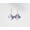 Clip-on Non-Pierced Enameled Copper Earrings with White Flower Stencil over Purple Torch-Fired Enamel, Silver Plate Ear Clips