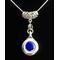 A stunning new authentic silver flute plateau key with a cobalt blue crystal stone.  A filigree curved medium size bail has a leaf design to hole the key pendant. 18" silver plated snake chain. Wearable gorgeous jewelry for everyone!

COBALT BLUE